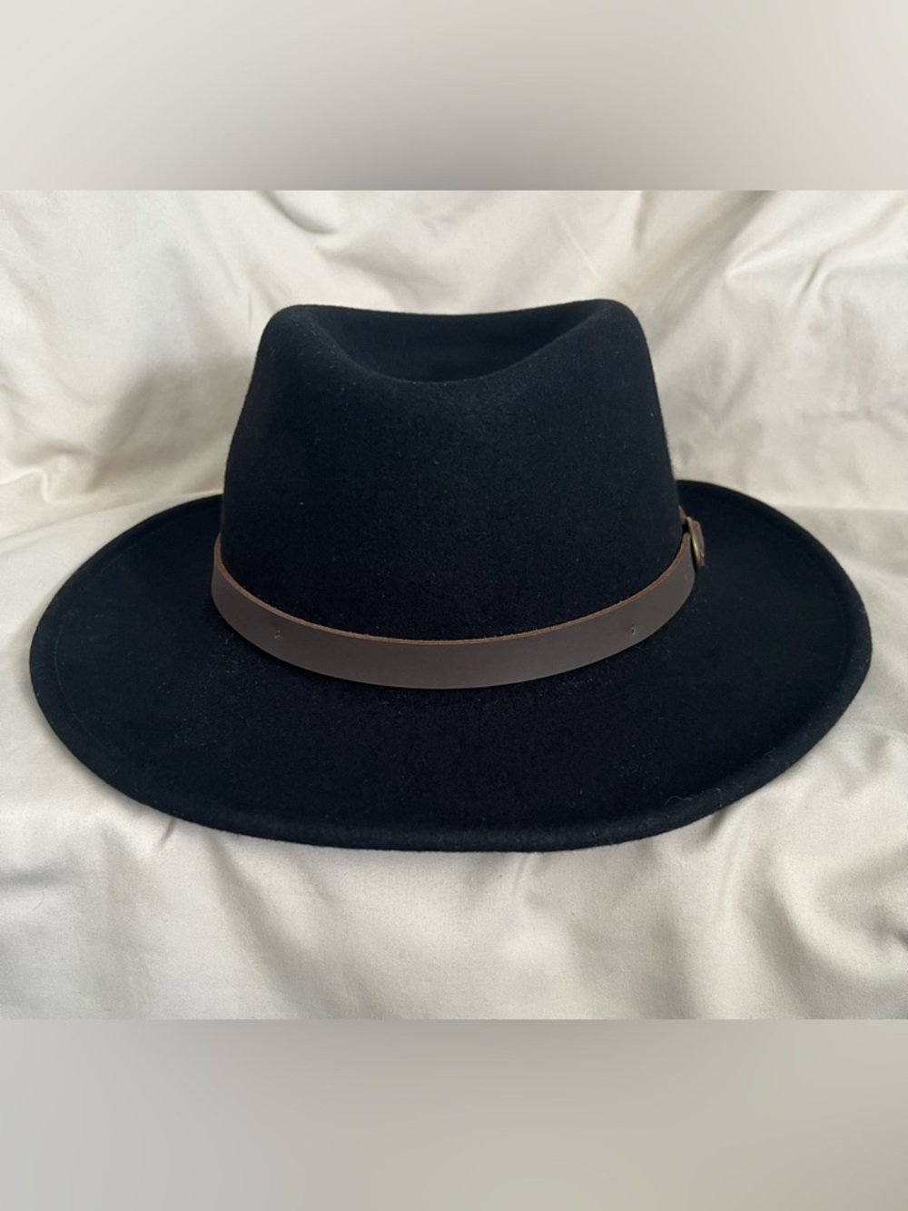 “The Original” Lite Felt Classic Black Wool Fedora with Brown Leather Band